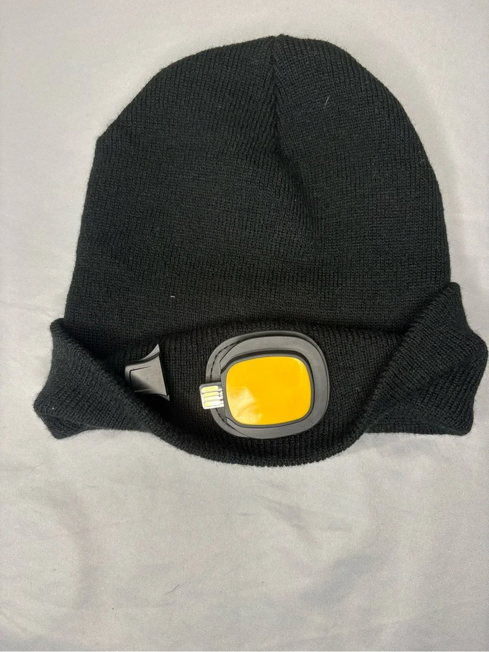 Black Knit Beanie with Front Light Head Lamp